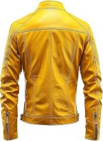 Chaqueta Men’s Yellow Leather Jacket – Genuine Leather Slim Fit Biker Moto Coat – Stylish Casual Outerwear Back