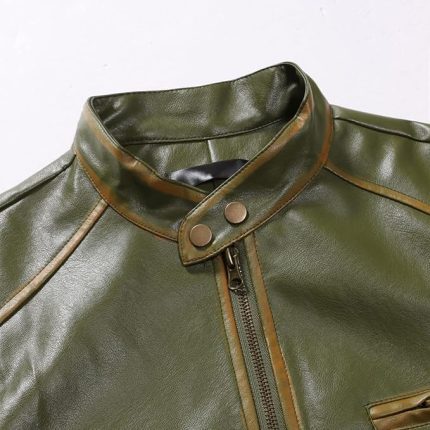 Men Genuine Green Leather Jacket Coler