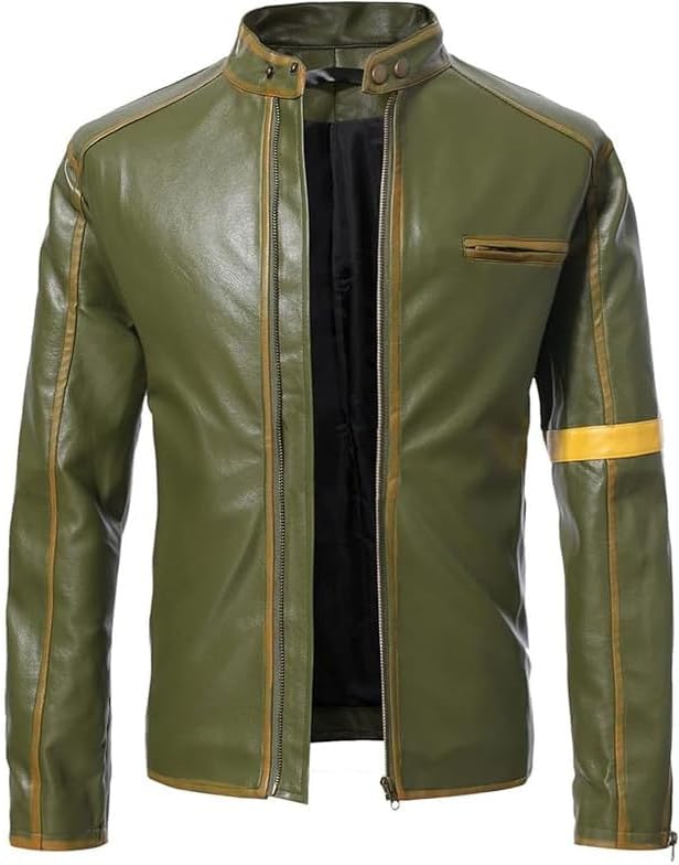 Men Genuine Green Leather Jacket Front Men Genuine Green Leather Jacket Front