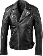 Men’s Black Genuine Leather Jacket Front