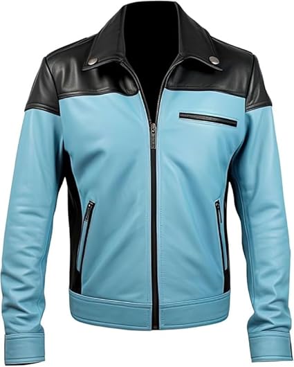 Men’s Blue Genuine Leather Jacket - Premium Jacket Front