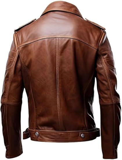 Men’s Brown Genuine Leather Jacket - Premium Jacket Back