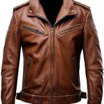 Men’s Brown Genuine Leather Jacket - Premium Jacket Front