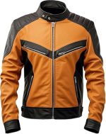 Men’s Genuine Orange Leather Jacket Front