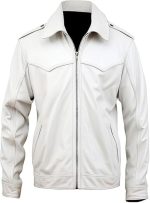 Men’s White Genuine Leather Jacket Men - Premium Jacket Front
