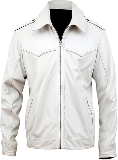 Men’s White Genuine Leather Jacket Men - Premium Jacket Front