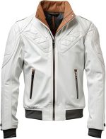 Men’s White Genuine Leather Jacket - Premium Jacket Front