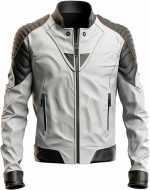 Men’s White Leather Jacket Front (1)