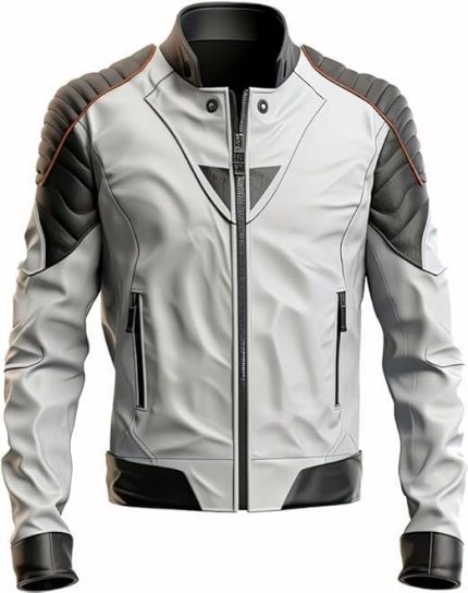 Men’s White Leather Jacket Front (1)
