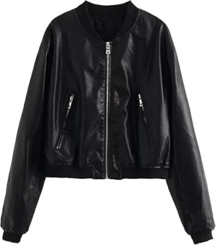 Women’s Black Genuine Leather Jacket Front