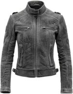 Women's Black Leather Jacket Fornt