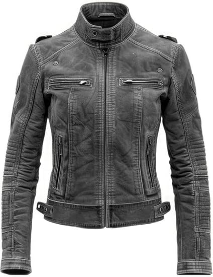 Women's Black Leather Jacket Fornt