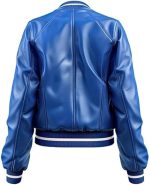 Women's Blue Leather Jacket Back