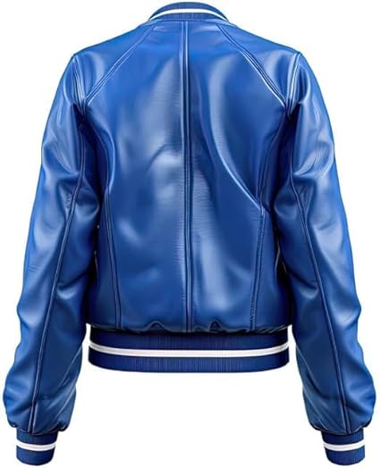 Women's Blue Leather Jacket Back