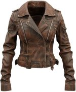 Women’s Brown Genuine Leather Jacket Front