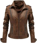 Women’s Brown Genuine Leather Jacket - Premium Jacket Front2