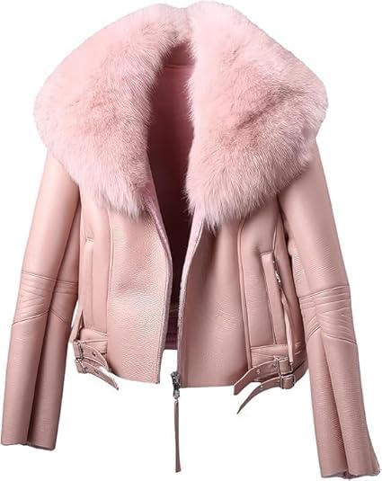 Women's Genuine Pink Leather Jacket Front
