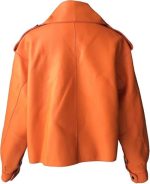 Women’s Orange Genuine Leather Jacket - Premium Jacket Back