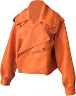 Women’s Orange Genuine Leather Jacket - Premium Jacket Front 1