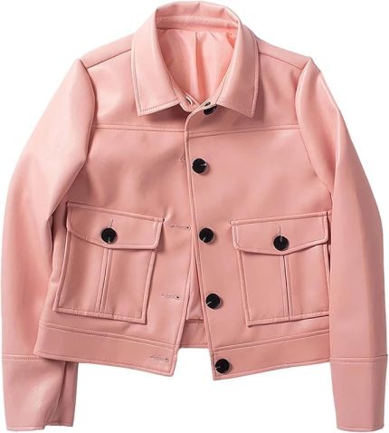 Women’s Pink Genuine Leather Jacket - Premium Jacket Front