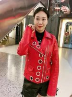 Women’s Red Genuine Leather Jacket - Premium Jacket Front 1