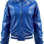 Wome's Blue Leather Jacket Front