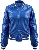 Wome's Blue Leather Jacket Front