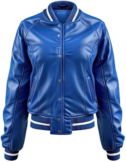 Wome's Blue Leather Jacket Front