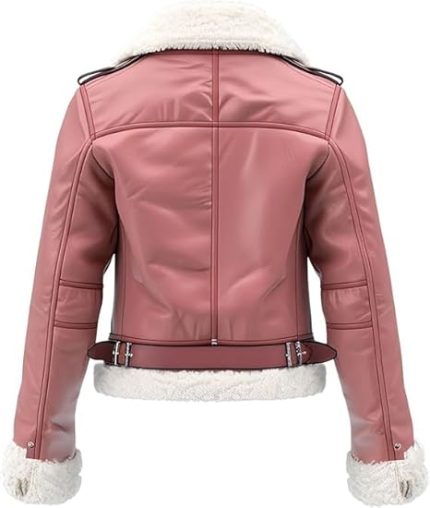 Wome’s Pink Genuine Leather Jacket Women Back