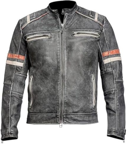 Men’s Biker Genuine Leather Jacket Front