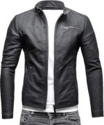 Men’s Black Geniune Leather Jacket Front3