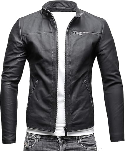 Men’s Black Geniune Leather Jacket Front3