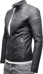 Men’s Black Geniune Leather Jacket Side3