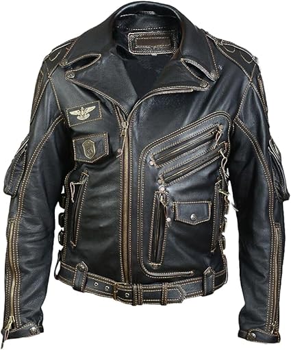 Men’s Black Genuine Leather Jacket - Biker Jacket Front