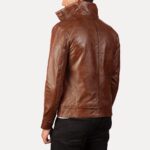 MEN’S BROWN FLAP POCKETS LEATHER BOMBER JACKET - Image 2
