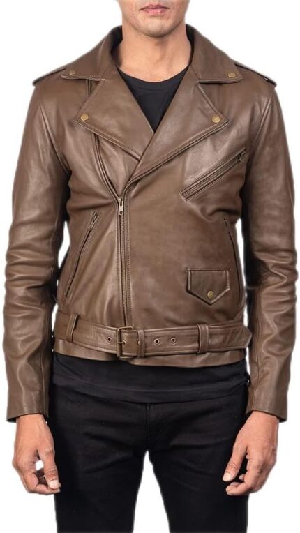 Men’s Brown Geniune Leather Jacket Front
