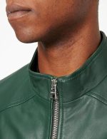 Men’s Green Genuine Leather Jacket Coler