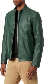 Men’s Green Genuine Leather Jacket Front