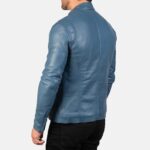 Men’s Ionic Blue Geniune Leather Jacket Back