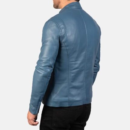 Men’s Ionic Blue Geniune Leather Jacket Back