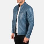 Men’s Ionic Blue Geniune Leather Jacket Side