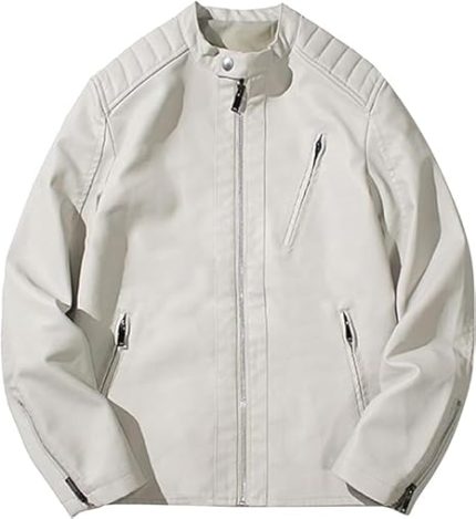 Men’s & Women’s White Genuine Leather Jacket Unisex Front
