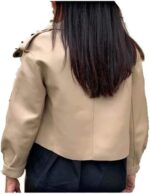 Women’s Beige Oversized Leather Jacket Back
