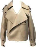 WOMEN’S BEIGE OVERSIZED LEATHER JACKET - Image 4