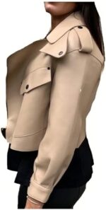 Women’s Beige Oversized Leather Jacket Side