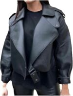 Women’s Black Genuine Leather Jacket Front2