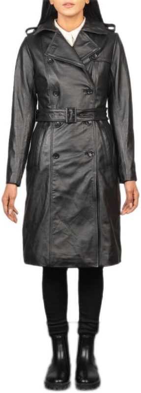 Women’s Black Genuine Long Leather Jacket Fornt