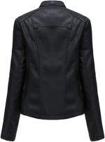 Women’s Black & Purple Genuine Leather Jacket Black Back