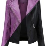 Women’s Black & Purple Genuine Leather Jacket Both1