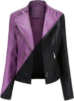 Women’s Black & Purple Genuine Leather Jacket Both1